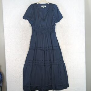 Brass & Roe Women's Royal Blue Tiered Satin Maxi Dress Size S